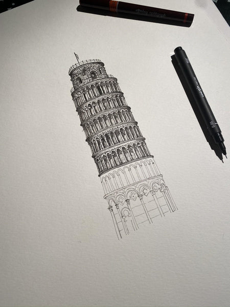 Pisa Tower hand drawing_Framed Poster With Mat - dopoinkk
